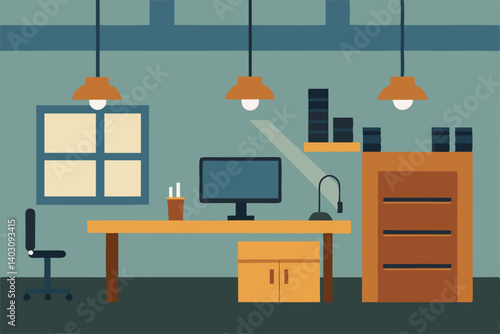 Vector illustration of modern home and office interior design with furniture