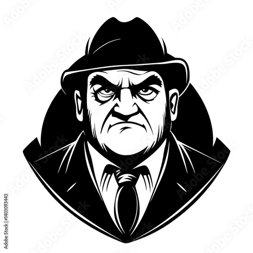 Intense Vintage Detective Character Illustration for Graphic Design and Tattoo Inspiration
