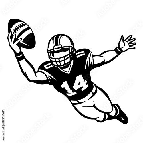 Dynamic Football Player Making a Touchdown Catch Silhouette Illustration for Sports Graphics