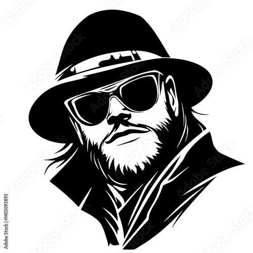 Stylish Man in Hat and Sunglasses Vintage Vector Portrait for Tattoo and Artwork Design