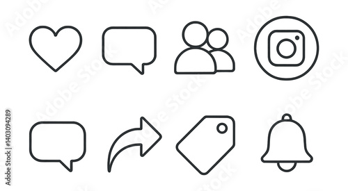 Set of icons for social media apps including Instagram, Facebook, Twitter