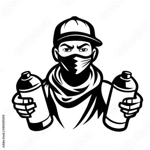 Street Artist with Spray Cans Urban Graffiti Style Design for Apparel and Merchandise