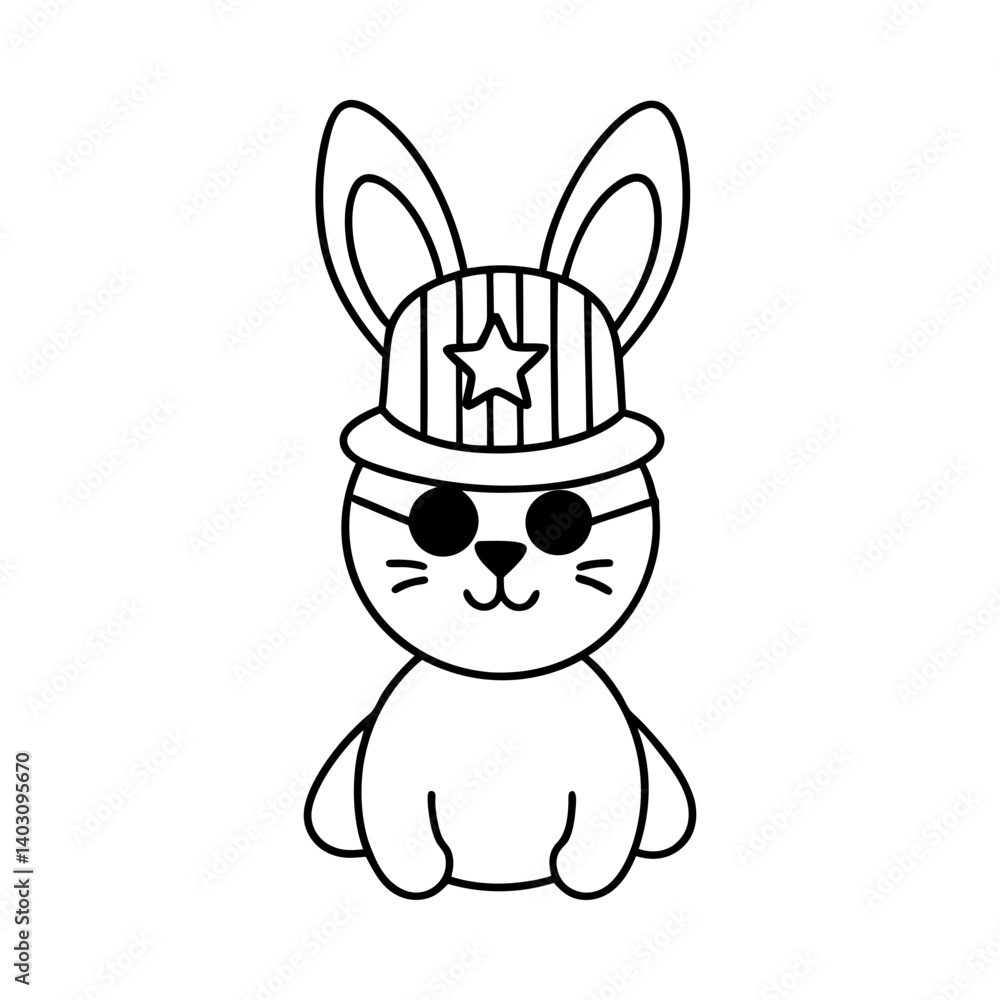 Obraz premium Download American Cute Little Bunny In Patriotic Hat And Sunglasses Vector Line Art Svg File For Design.