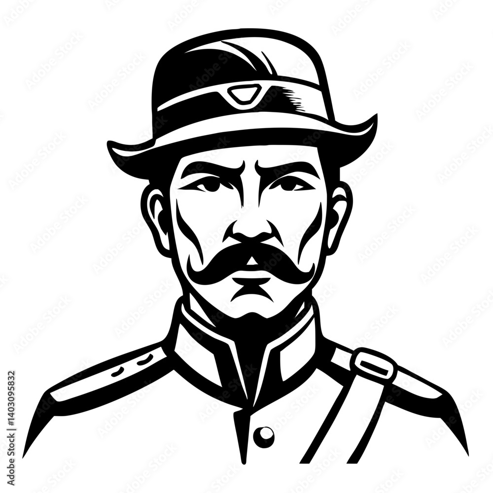 Fototapeta premium Vintage Military Officer Character Design for Tattoo Art and Historical Illustrations