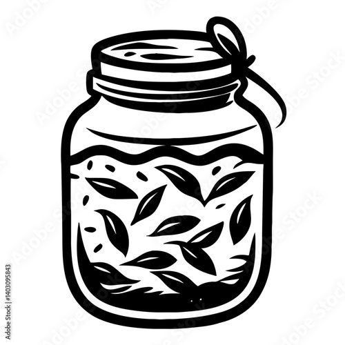 Glass Jar Filled with Leaves Herbal Tea Design for Crafting and DIY Projects