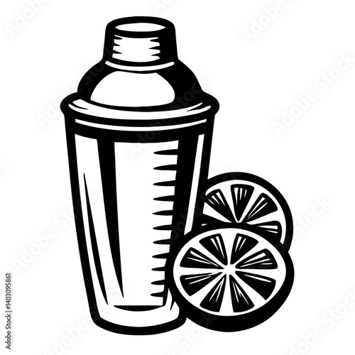 Cocktail Shaker and Fresh Citrus Fruit for Mixology Illustrations and Bar Decor