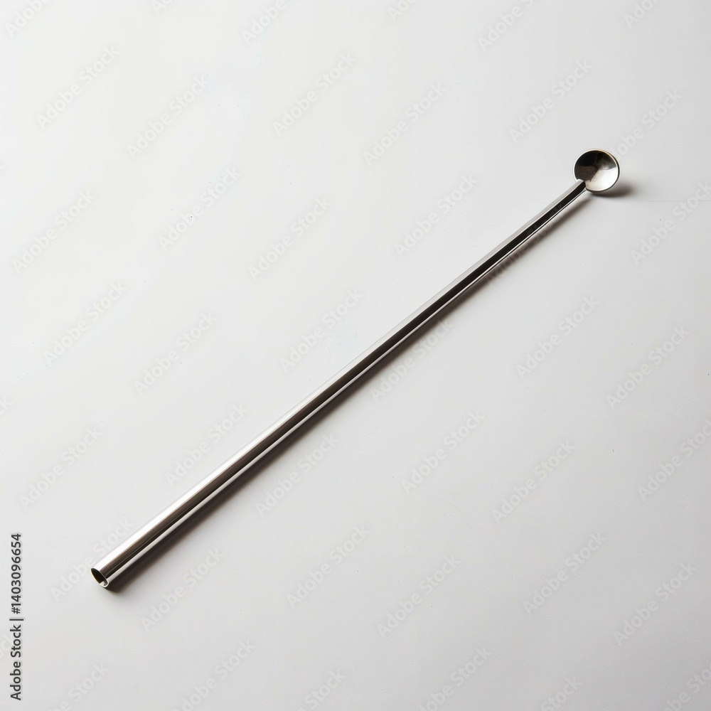 Stainless steel cocktail stirrer with round paddle end on white background Stainless steel cocktail stirrer with round paddle end on white background