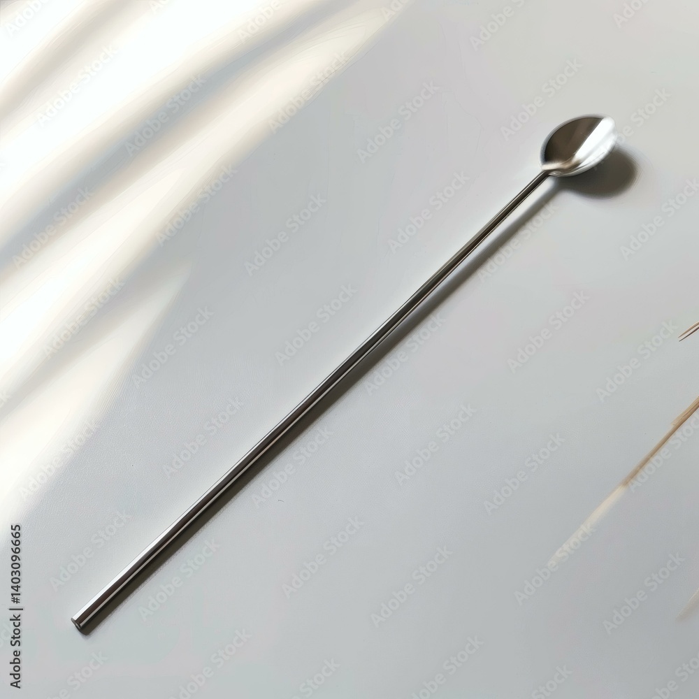 Minimalist Cocktail Stirrer on White Background with Natural Light and Subtle Shadows Minimalist Cocktail Stirrer on White Background with Natural Light and Subtle Shadows