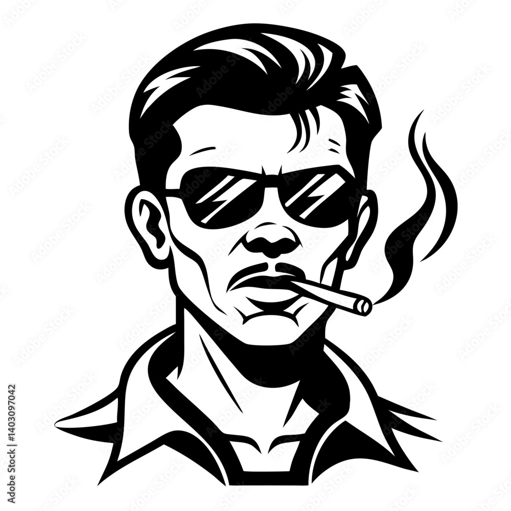 Fototapeta premium Cool Retro Man with Sunglasses and Cigarette Vector for Designs and Illustrations