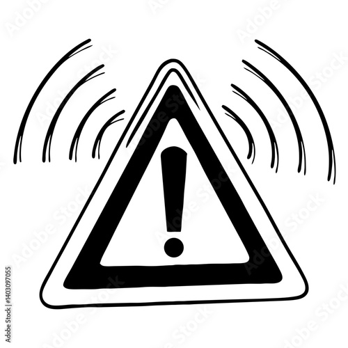 Warning Sign with Exclamation Mark and Signal Waves for Safety Alerts and Graphic Designs