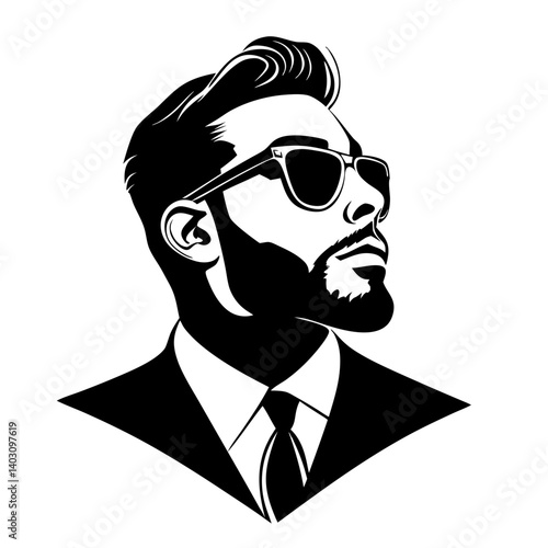 Stylish Man in Sunglasses with Beard and Suit Vector Graphic for Fashion and Design Projects
