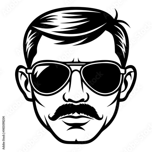 Stylish Vintage Man with Sunglasses and Mustache Vector Illustration for Men's Fashion and Design
