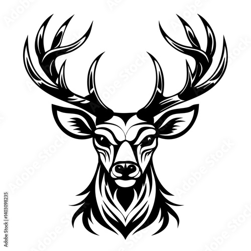 Intricate Stag Head Design for Tattoo and Graphic Art Applications