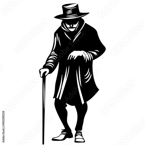 Mysterious Elderly Man Silhouette Vintage Style for Tattoo Design and Graphic Art Projects