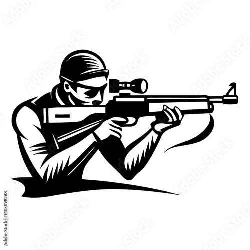 Detailed Silhouette of a Sniper Aiming with a Rifle for Tactical Design and Illustrations