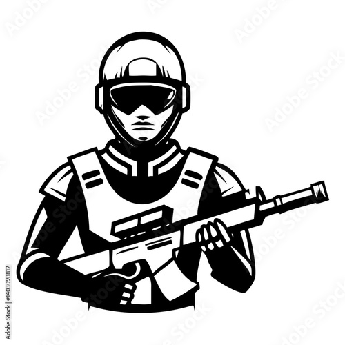 Military Soldier Holding Rifle Vector Graphic Suitable for Tattoo Design and Apparel