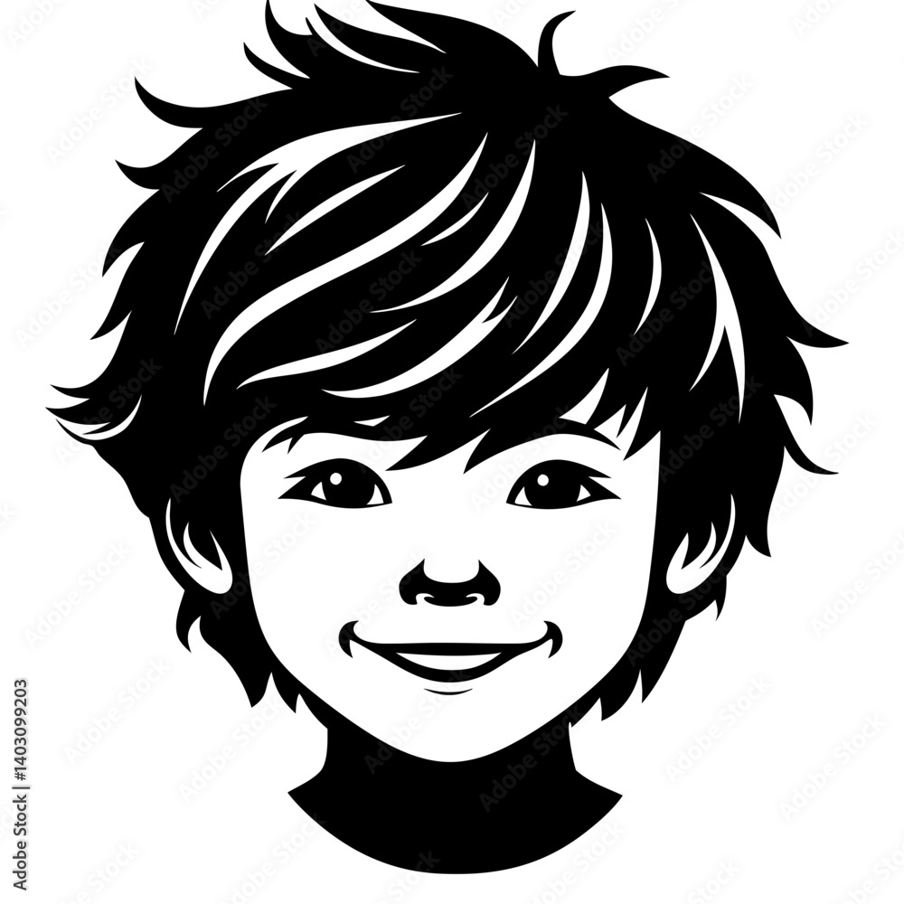 Smiling Child Face Vector Art with Playful Hairstyle Perfect for Tattoo and Coloring Book Designs Smiling Child Face Vector Art with Playful Hairstyle Perfect for Tattoo and Coloring Book Designs