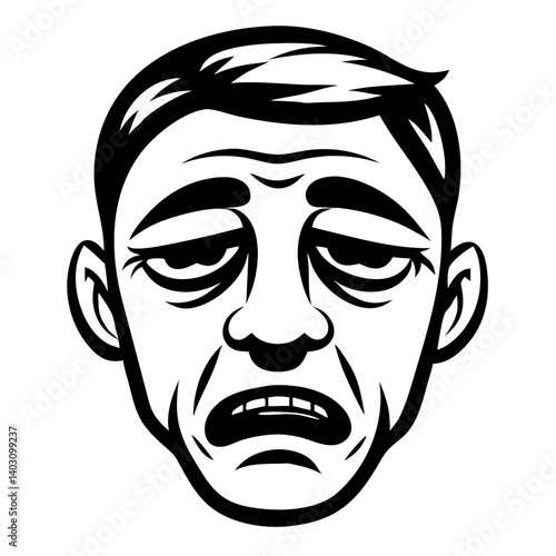 Sad Expression Vector Art Depicting Exhausted Man for Tattoo Designs and Graphic Applications