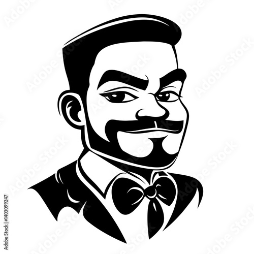 Stylized Man with a Mustache Wearing a Bow Tie Vector Illustration for Design Projects