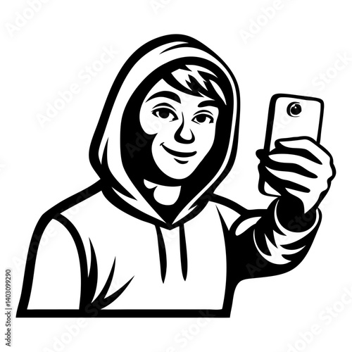 Young Man in Hoodie Taking Selfie Vector Illustration for Social Media and