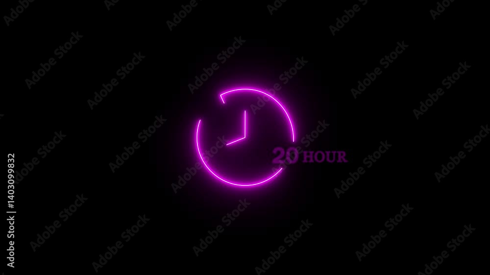 Abstract glowing neon 20 hour clock icon modern design animation 4k video. Abstract glowing neon 20 hour clock icon modern design animation 4k video.