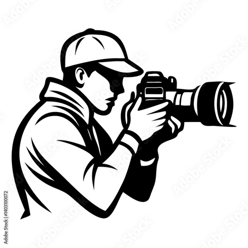 Professional grapher Capturing Moment with Camera in Dynamic Action Pose