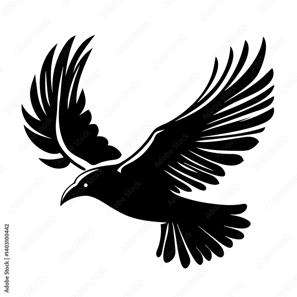 Obraz premium Elegant Black Flying Bird Vector Design Ideal for Tattoo and Sticker Applications