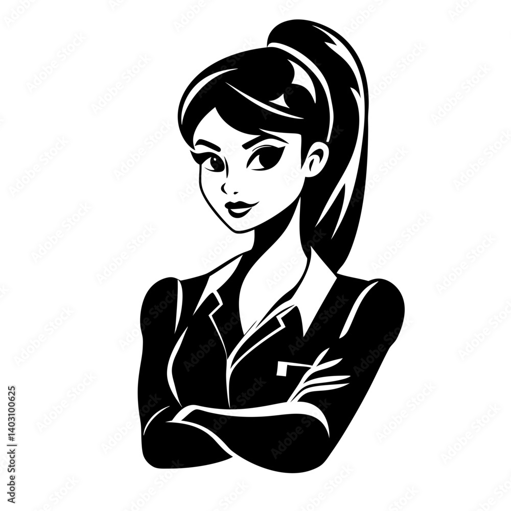 Confident Businesswoman Illustration in Black and White for Professional Use and Design Confident Businesswoman Illustration in Black and White for Professional Use and Design