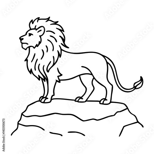 Majestic Lion Standing Proudly on Rock for Tattoo Design and Coloring Book Illustrations