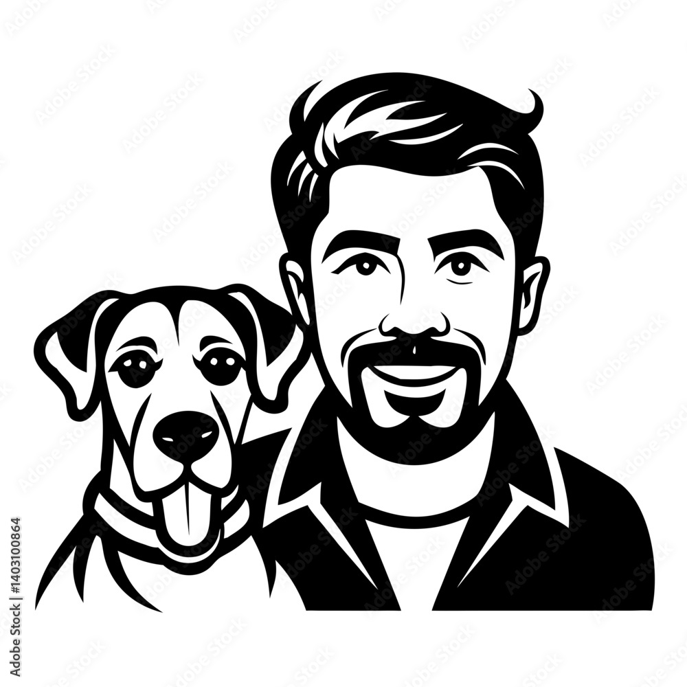 Charming Portrait of a Young Man with a Playful Dog Ideal for Pet Lover Gifts and Decor Charming Portrait of a Young Man with a Playful Dog Ideal for Pet Lover Gifts and Decor