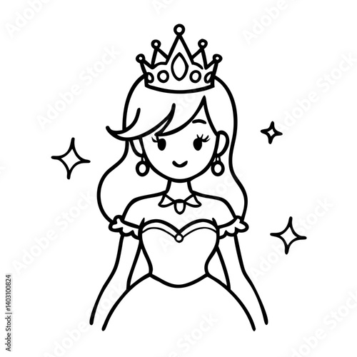 Princess Vector Illustration with Crown Perfect for Coloring Pages and Children's Art Projects