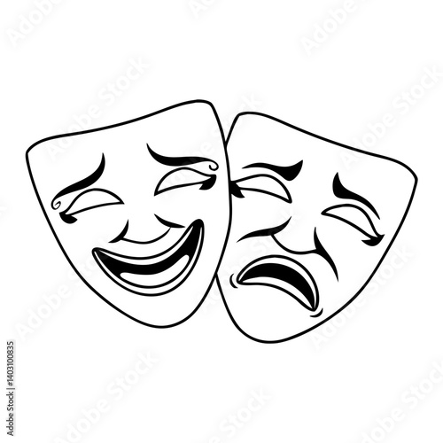 Theatrical Comedy and Tragedy Masks Vector Illustration for Drama and Art Projects