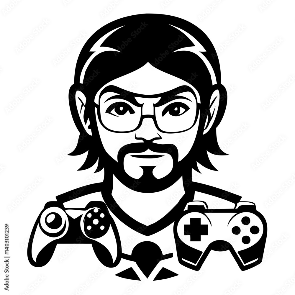 Cool Gamer Character with Dual Game Controllers for Esports and Gaming Merchandise Cool Gamer Character with Dual Game Controllers for Esports and Gaming Merchandise