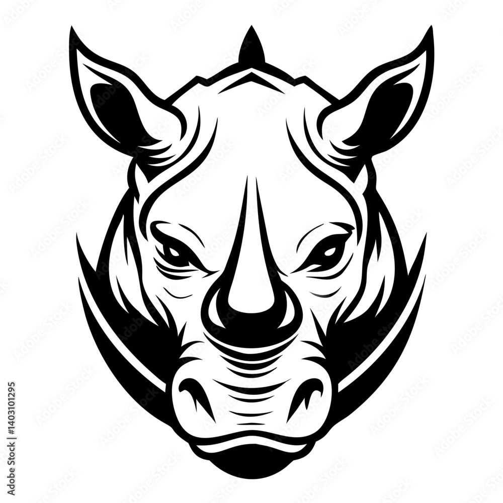 Fototapeta premium Striking Black Rhinoceros Head Illustration for Tattoo Designs and Graphic Art Projects