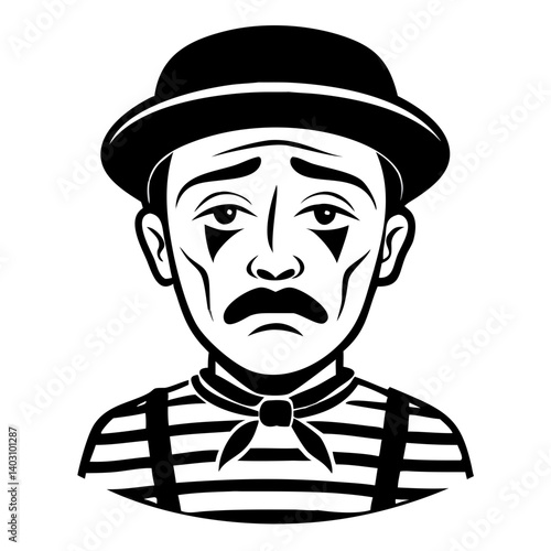 Sad Mime Character Vector Art Perfect for Tattoo Designs and Apparel Graphics