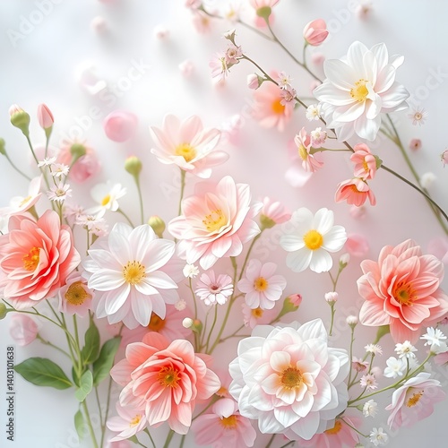 Flowers in a pastel colors on a sunset sky background