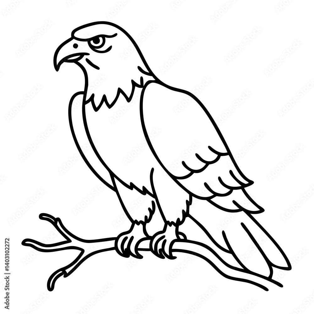 Fototapeta premium Majestic Eagle Illustration Perched on Branch Ideal for Tattoos and Coloring Books