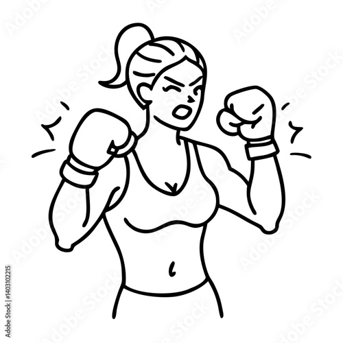 Empowered Female Fighter in Action Motivational Illustration for Sports and Fitness Themes