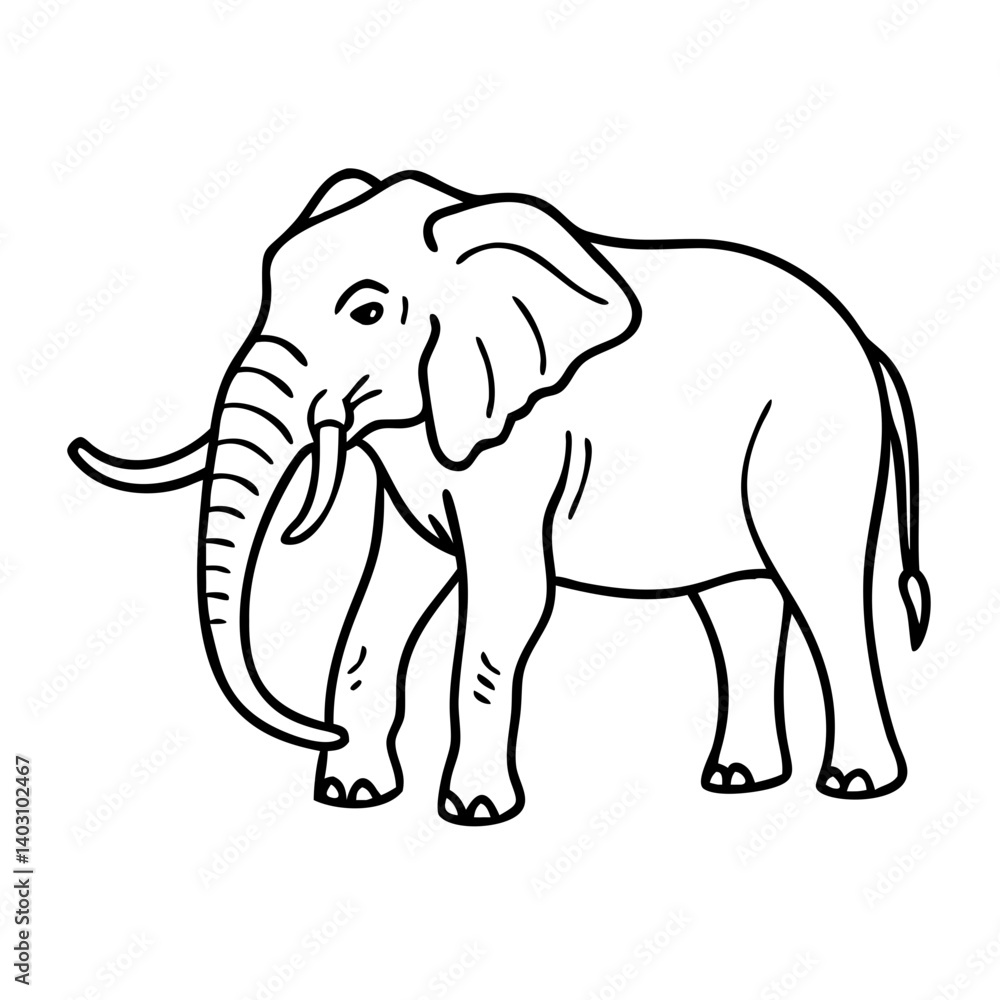Fototapeta premium Elegant Cartoon Elephant Outline Perfect for Coloring Books and Tattoo Designs
