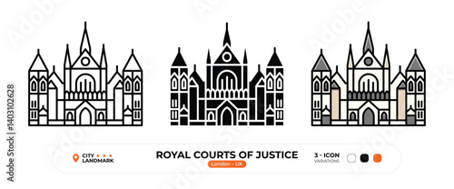 Royal Courts of Justice Line Icon. London, UK, Landmark, Silhouette, Color Vector, Editable Stroke.