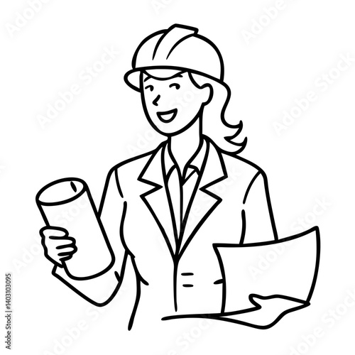 Confident Female Engineer Holding Blueprints and Documents for Construction Projects
