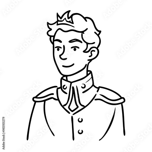 Royal Prince Character with Crown and Elaborate Uniform Ideal for Coloring Books and Illustrations