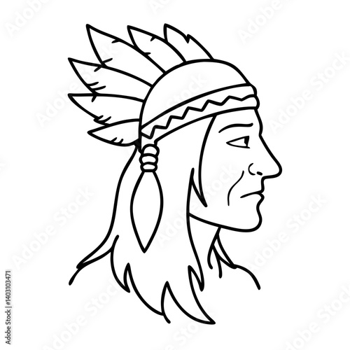 Native American Chief Profile Vector Art for Tattoo Design and Coloring Book Applications