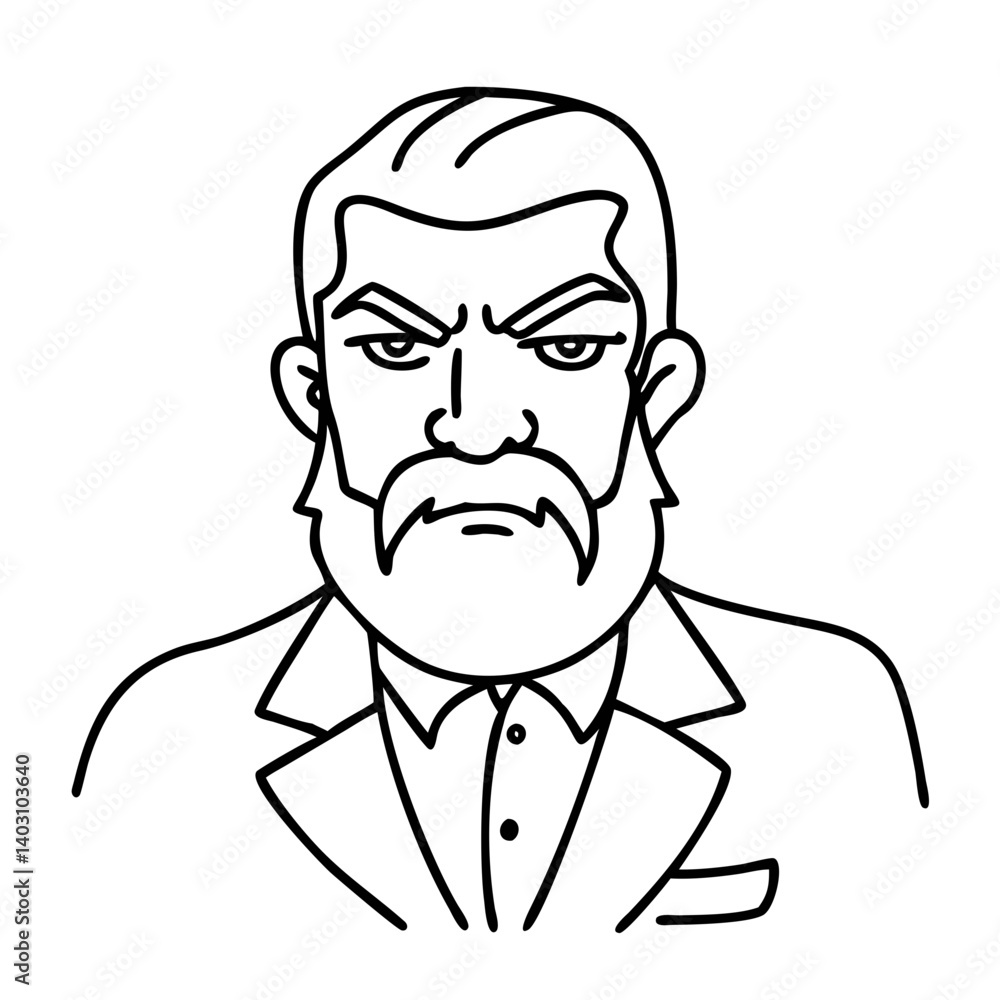Angry Bearded Man Character Outline Suitable for Tattoo and Coloring Book Designs Angry Bearded Man Character Outline Suitable for Tattoo and Coloring Book Designs