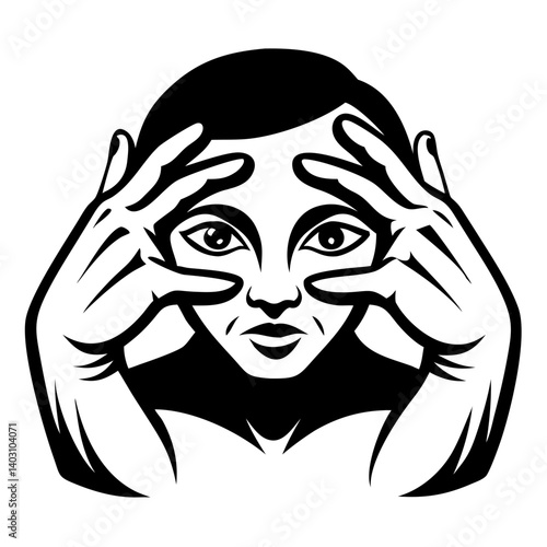 Stylized Face with Hands Covering Eyes Vector Art for Tattoo and Graphic Design