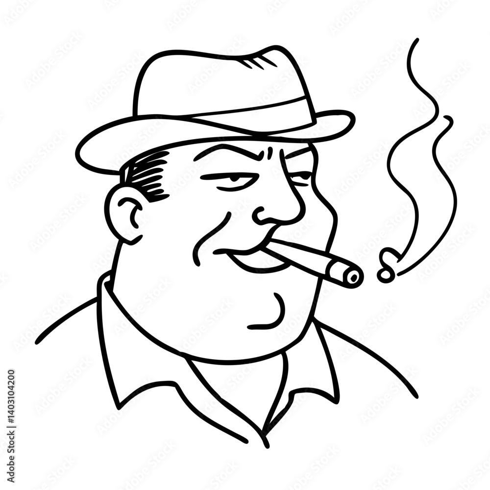 Obraz premium Vintage Man in Fedora Hat Smoking Cigar Expressing Confidence and Charm for Design Use