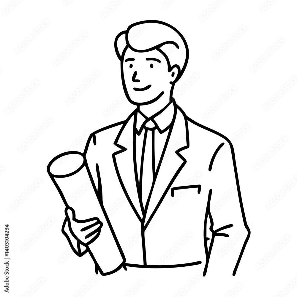 Professional Man Holding Blueprint in Suit Vector Illustration for Business and Presentation Use Professional Man Holding Blueprint in Suit Vector Illustration for Business and Presentation Use