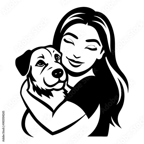 Woman Embracing Dog Loving Pet Bond Vector Illustration for Pet Lovers and Dog Owners
