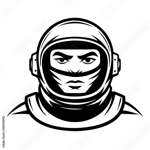 Stylized Astronaut Face Illustration for Space Themed Designs and Tattoos