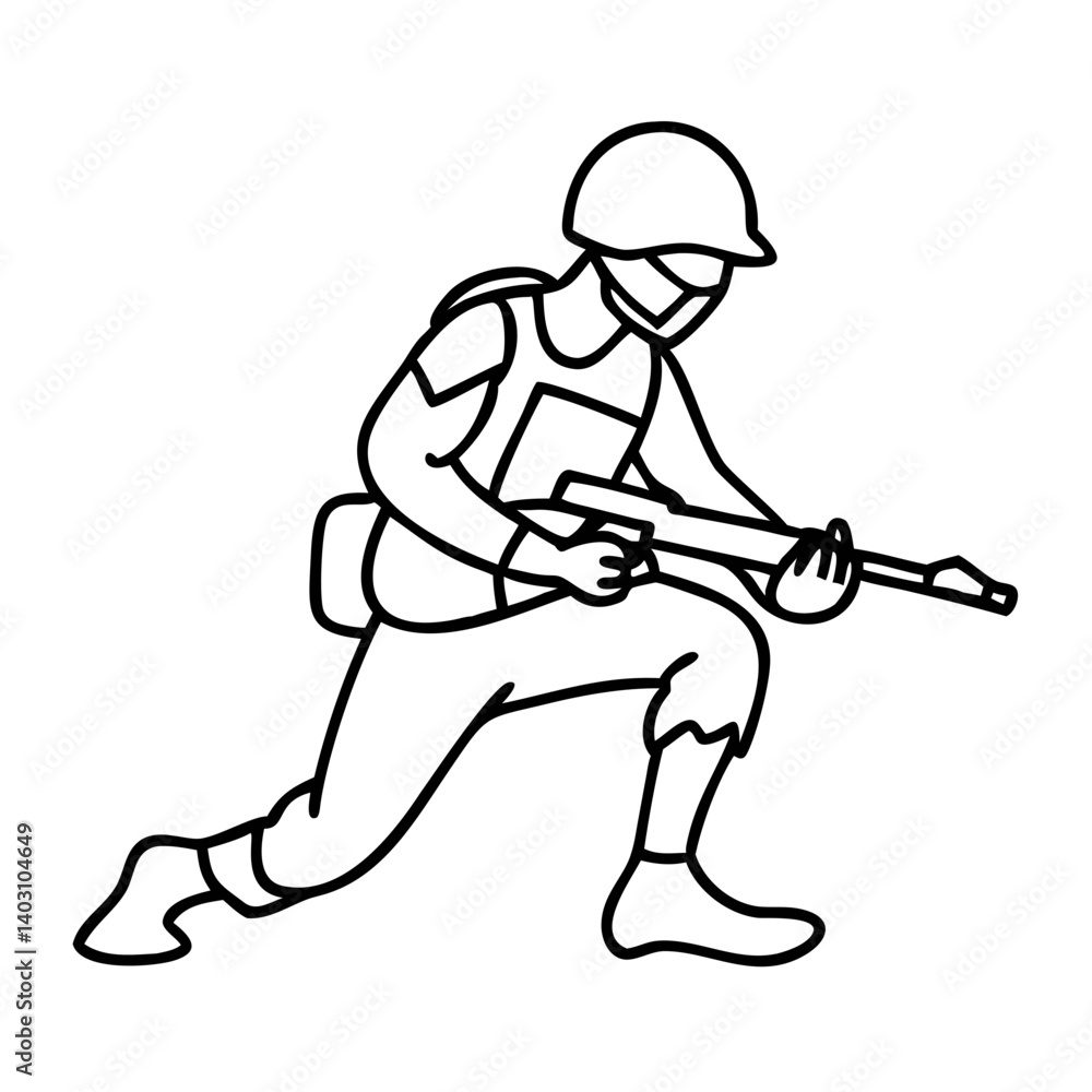 Dynamic Soldier Illustration in Combat Pose for Military Themes Tattoo Designs and Posters Dynamic Soldier Illustration in Combat Pose for Military Themes Tattoo Designs and Posters